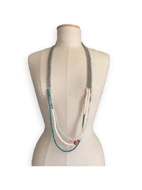 Lee Angel for Neiman Marcus | Chic Turquoise & Coral Opera-Length Necklace | NWT